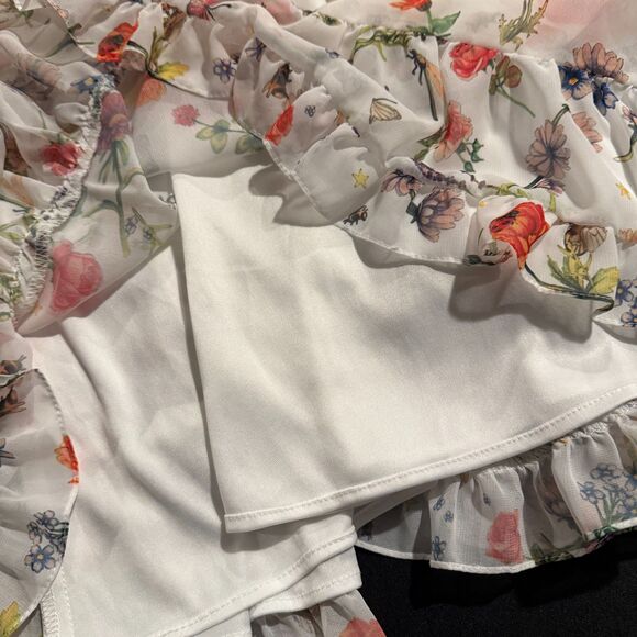 Mac Duggal 70197 Butterfly Print Ruffle Hem Mini Dress Size 10 NWT White Multi - Picture 6 of 9